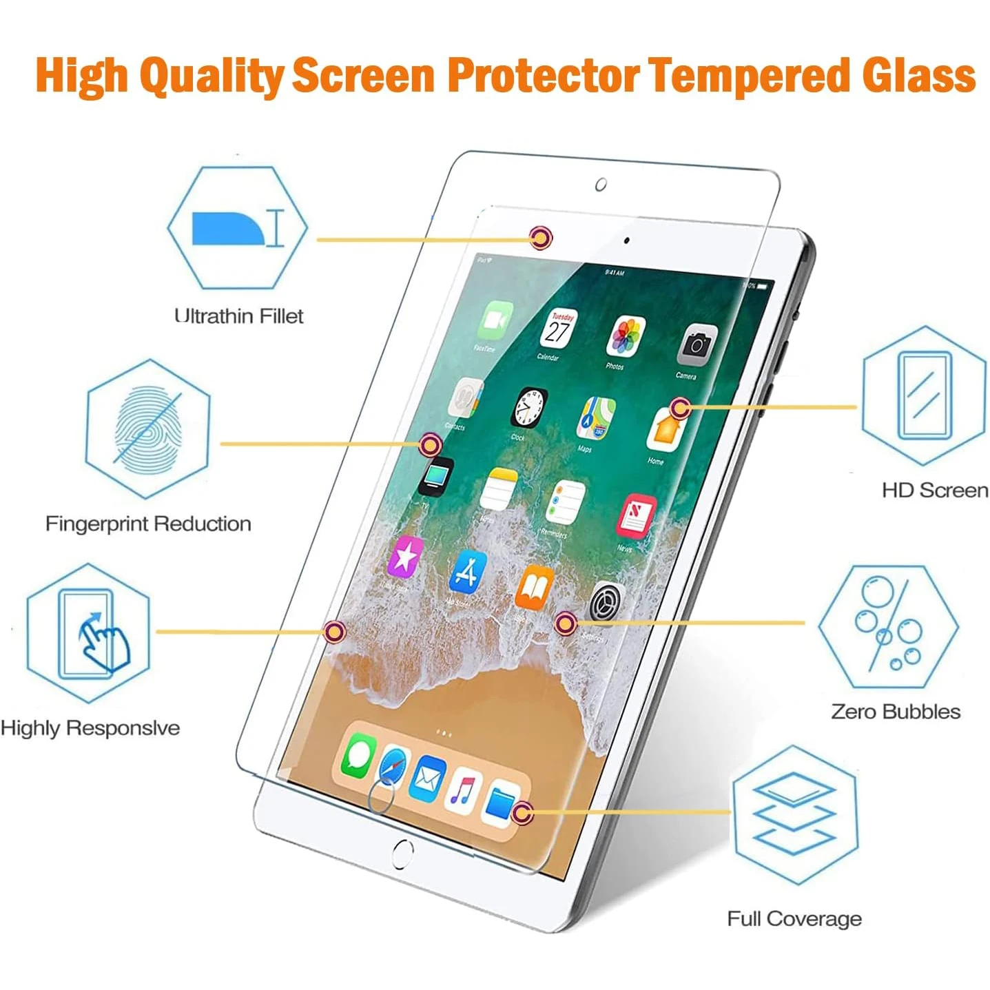 2pcs 9H Tempered Glass For iPad Air 1 2 9.7'' 2013 2014 Clear Screen Protector For iPad A1474 A1566 Anti Scratch Protective Film
