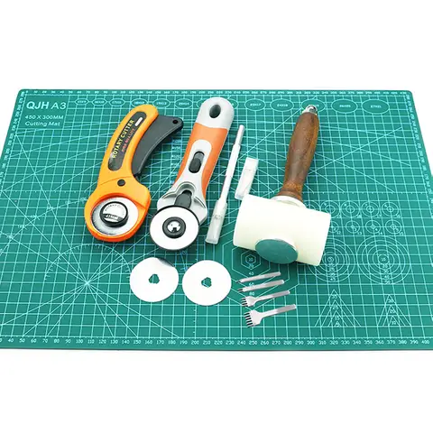 Self-Healing PVC Cutting Mat with Rotary Blade and Leather Tools QJH