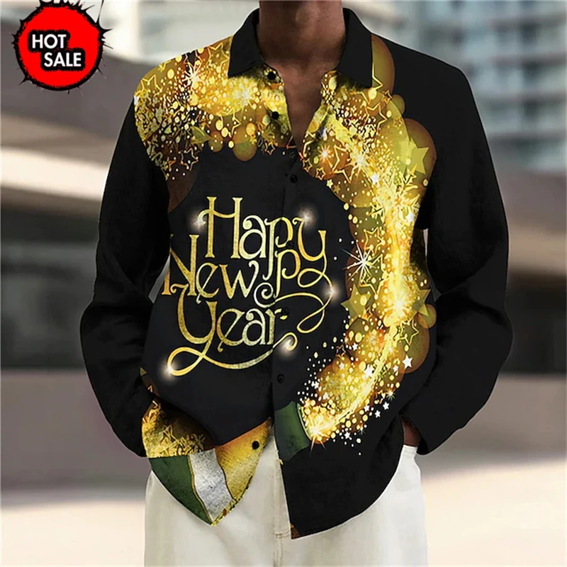 Men's Christmas Shirt Long Sleeve Hawaiian Shirt Men Women Fashion New Year Shirts Beach Blouse Button  T Shirt Shirts & Blouses