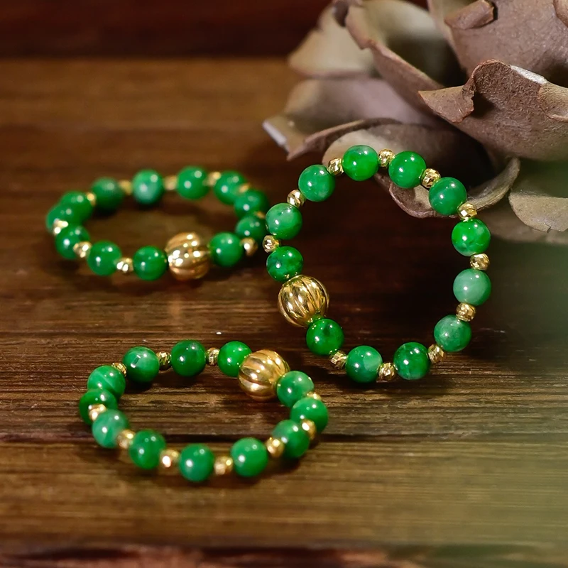 

Натуральное пикантное зеленое кольцо из жадеита и рисовых бусин класса А, кольцо из нефрита 18 карат, ювелирные изделия в китайском стиле