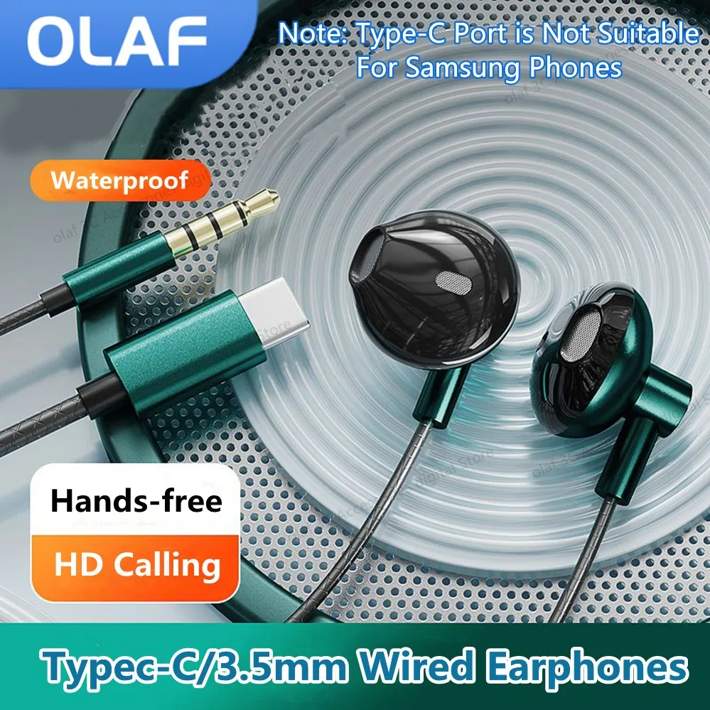 OLAF Type-c Earphone 3.5MM Headphone Berkabel Headset In-Ear Earbud Gamer dengan Mikrofon HD Earphone Panggilan untuk Ponsel Xiaomi