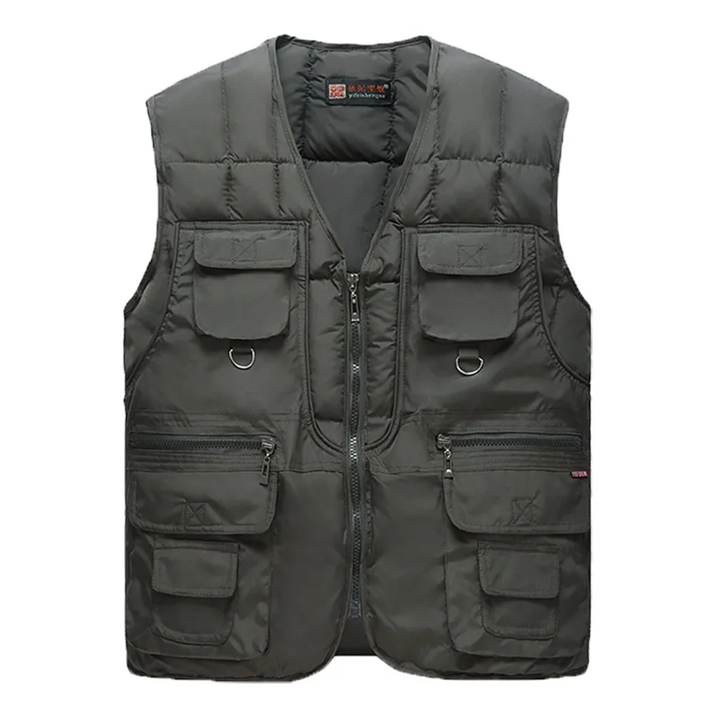 

New Cotton Warm Vest Man Winter With Many Pockets Male Sleeveless Jacket Men Fashion Zipper Pro Journalist Waistcoat WFY41