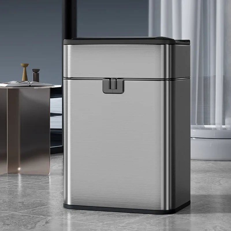Stainless steel smart induction trash can, silver 10L trash can, household induction trash can