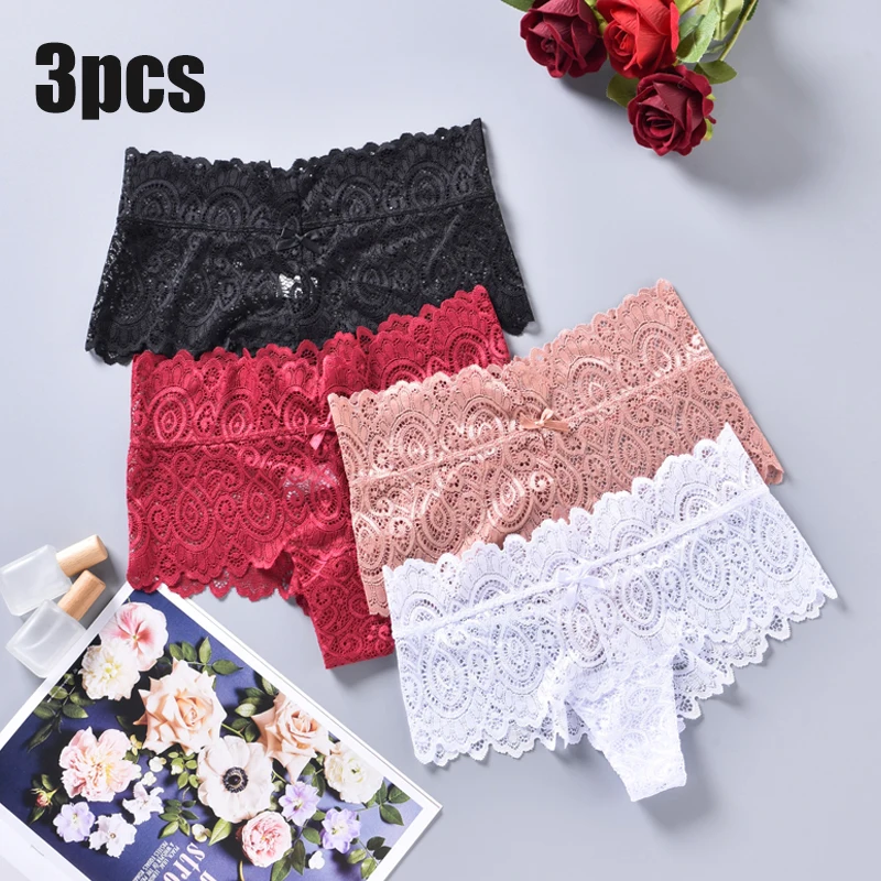 

Solid Color Sexy Seductive Ladies Underwear Lace Patterned Mid-rise Panties Summer Breathable Light Girls Panties