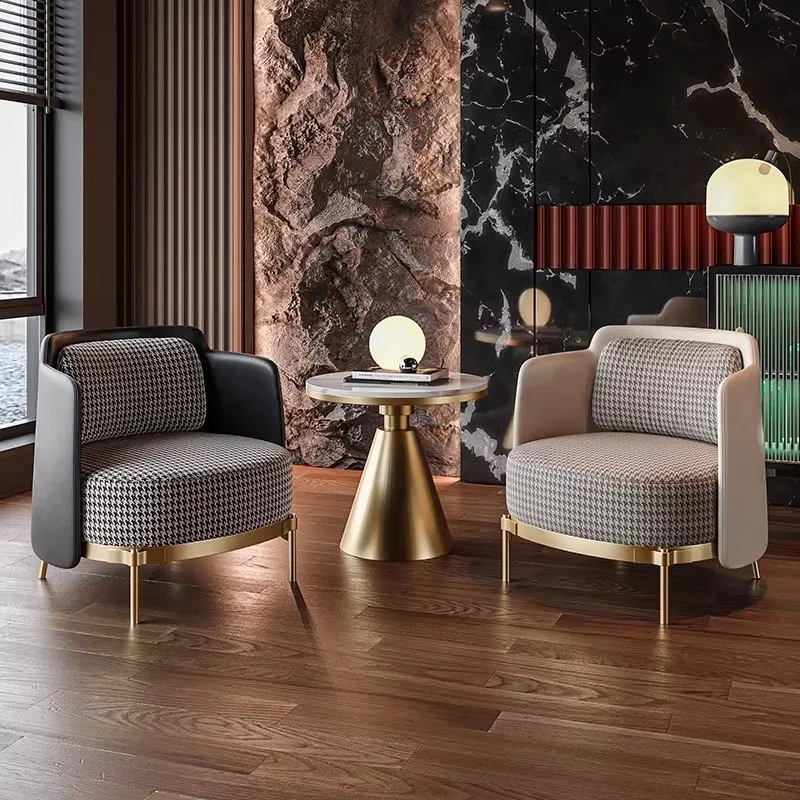 

Light luxury thousand bird grid single leisure sofa chair living room small apartment reception negotiation table chair
