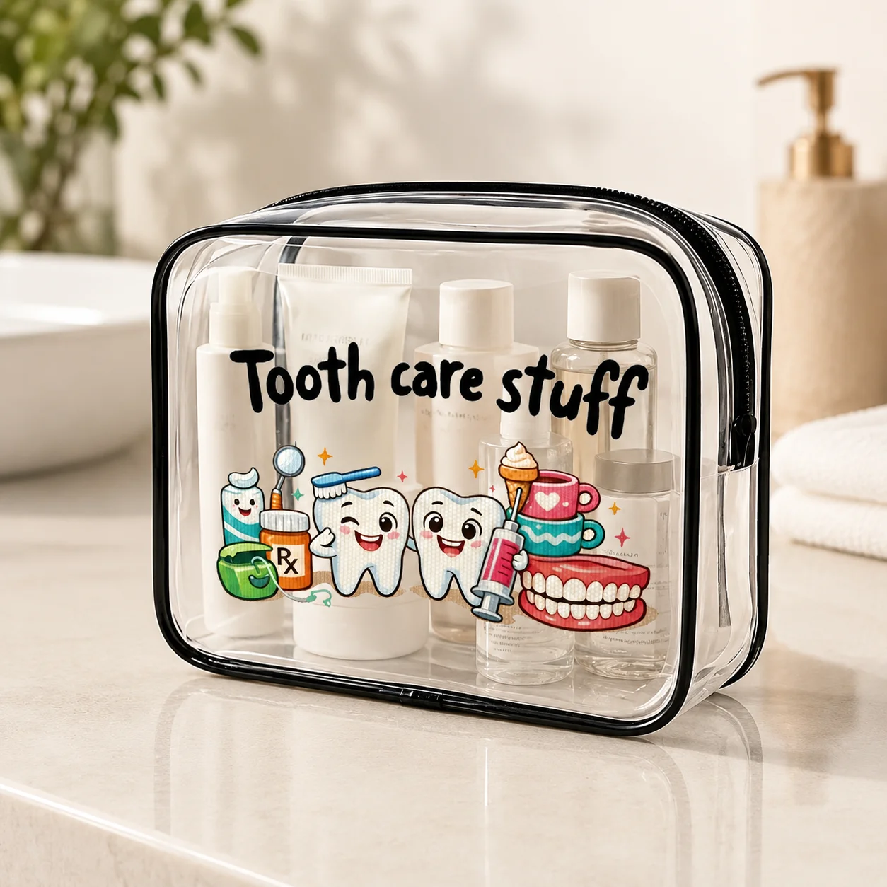 Tooth Care Bag Clear Black Trim Dental Organizer Family Bathroom Travel Pouch Toiletry Storage Case Cosmetic Bag Medicine Bag