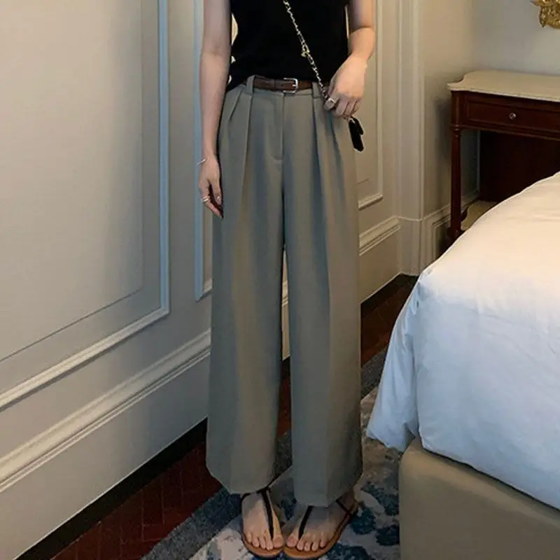 Spring Autumn Korean Arajuku Solid Pants Women Loose Casual All Match High Waist Straight Lady Trousers Fashion Female Clothes