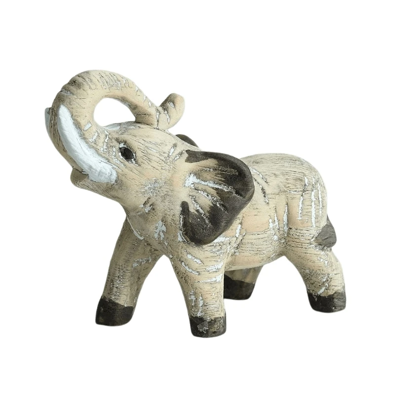 Hand Carved Elephant Figurine Elephant Statue Animal Sculptures with Textured Pattern Work for Living Room, Study, JOMD