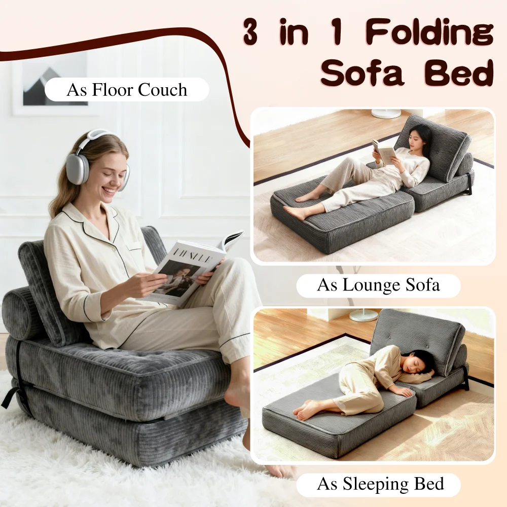 سرير أريكة ضغط مفرغ مقاس 63 بوصة، مرتبة نوم قابلة للطي لغرفة المعيشة والمكتب المنزلي وسرير الضيوف والشقة