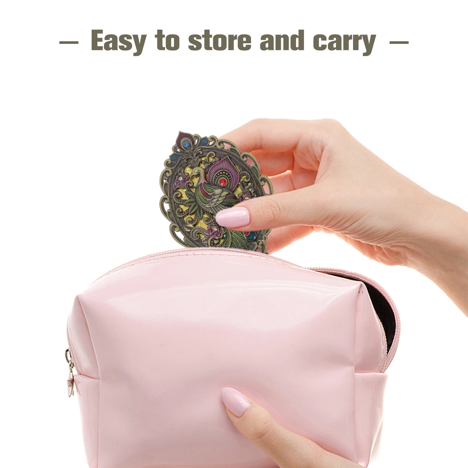 1세트 빈티지 공작새 메이크업 거울 유리 금속 휴대용 콤팩트 장식용 여행용 거울 여성용 선물