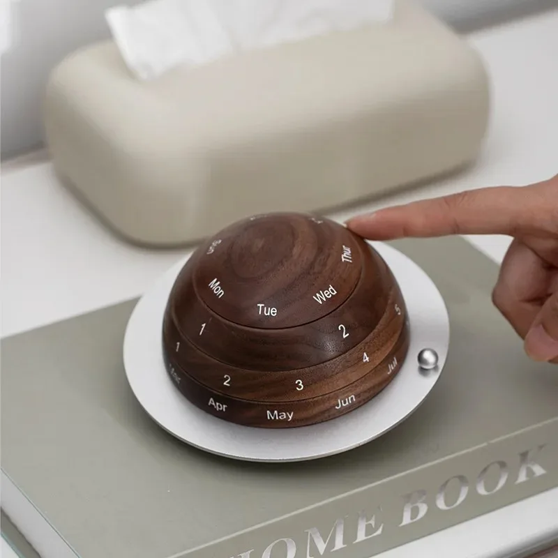 Creative Black Walnut Solid Wood Planet Calendar Desktop Ornament Birthday Graduation Gift Items Wooden Perpetual Calendar