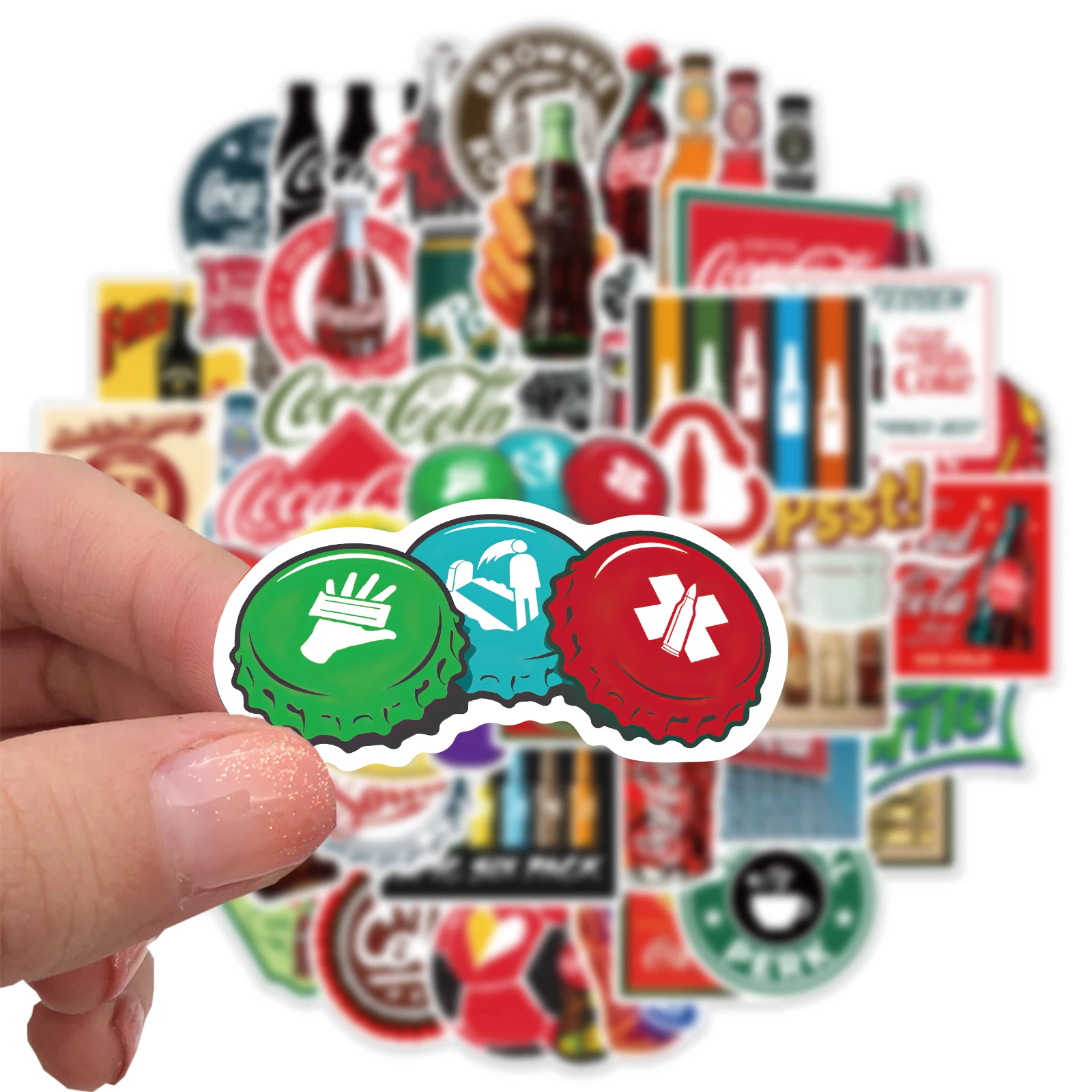 50PCS Color Vintage Coke Bottle Stickers Personalized Decoration Luggage Compartment Notebook Waterproof Decals Stickers