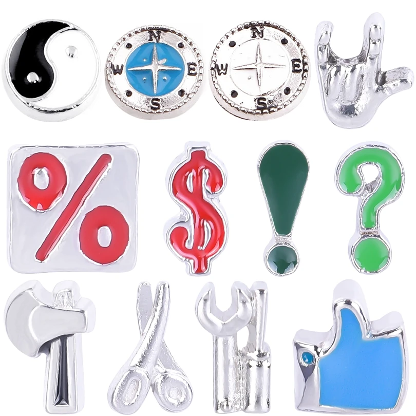 20Pcs/Lot Funny Symbol Compass Gossip I Love You Gesture Floating Charms Tool Axe Scissors Breloque For Locket Pendant Jewelry