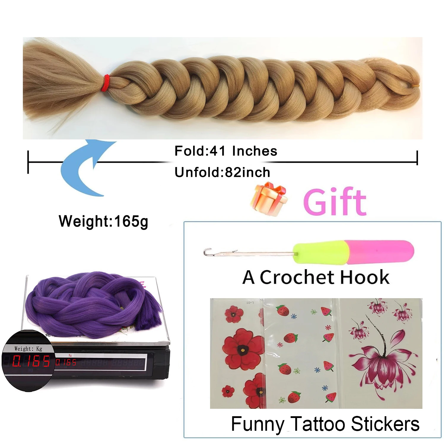 Jumbo Braiding Hair Extension Crochet Braids Hair 165g/pc Xpression Pure Color Synthetic Crochet Braids Hair Extension