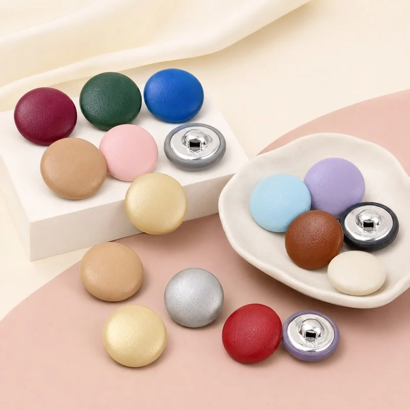 

50Pcs 11-28mm Leather Covered Round Shank Buttons Decorative Buckle for Jacket Coat Clothes Sewing Replacement Craft Accessory