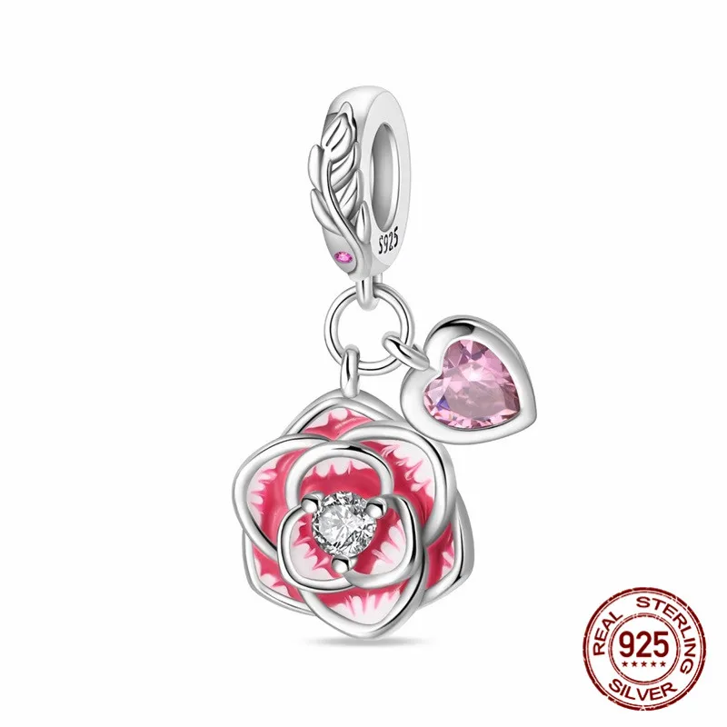 

925 Sterling Silver Petal Pendant Beads Inlaid with Zircon Paired with an Original Bracelet DIY Womens Jewelry Gift