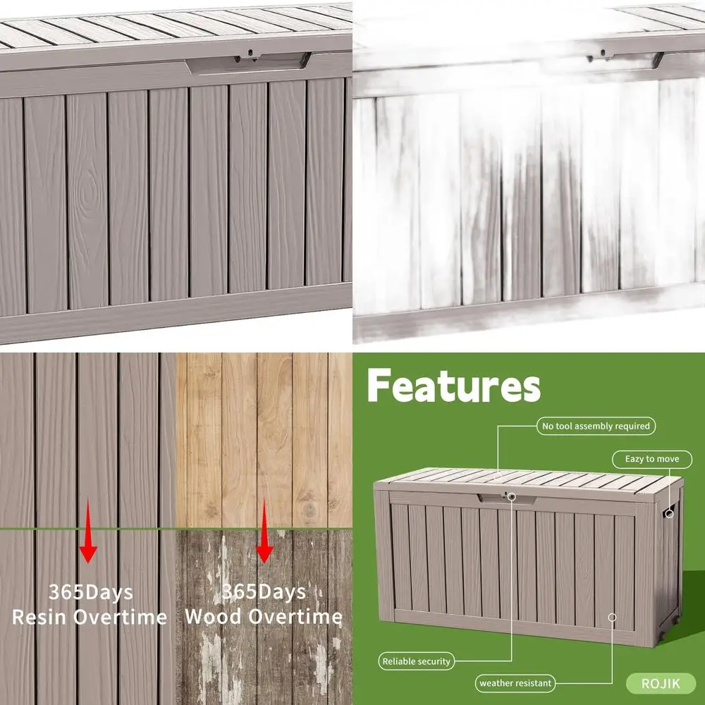 

Weatherproof Deck Storage Box - Secure Patio Furniture, Garden Tools, and Pool Accessory Organizer with Lockable Lid and Side Ha