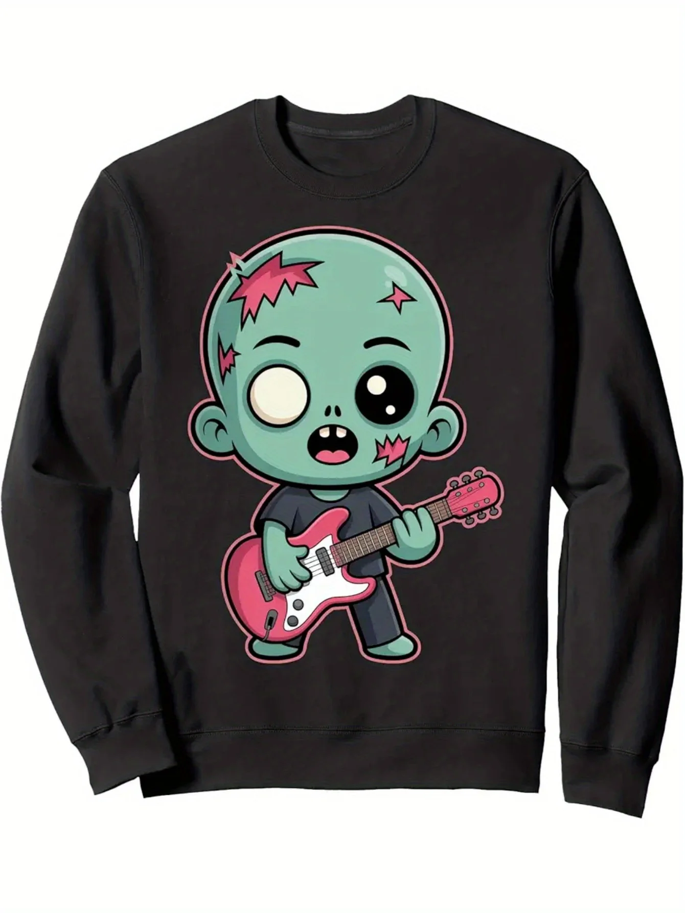 

​ Мужская футболка Lethal Cuteness Kawaii Zombie с розовыми волосами, зеленая, бежевая, с длинным рукавом, комфорт на Хэллоуин ​