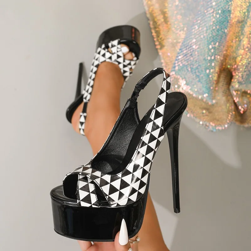 

Eilyken Women Sandals Fashion Gingham Peep Toe Stiletto High Heels Shoes Summer Platform Party Prom Zapatos De Mujer
