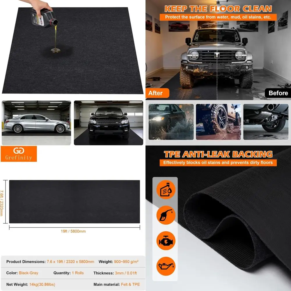 

Durable Garage Floor Mat and Oil Spill Protector, 7.6'x19', Heavy-Duty, Anti-Leak Backing, Reusable & Washable
