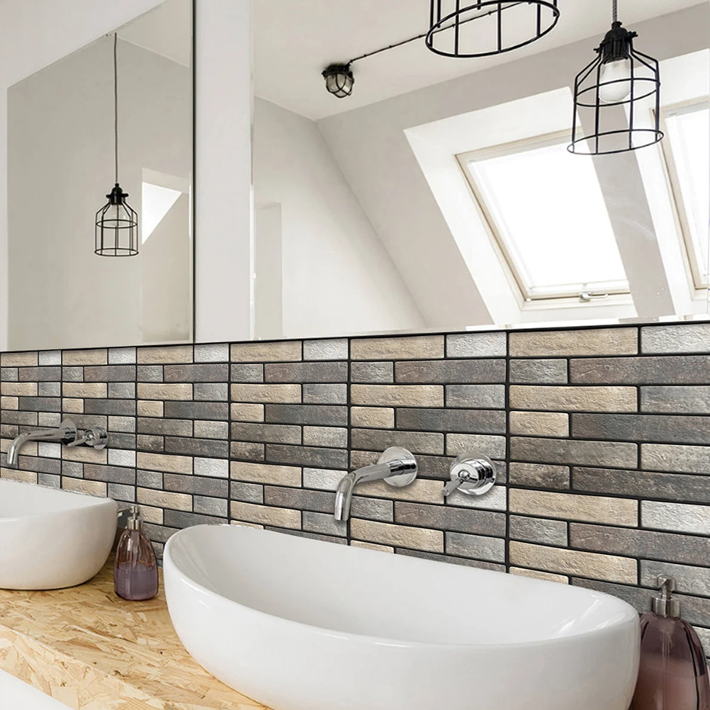 

5 Pcs 3D Peel And Stick Brick Pattern Wallpaper Adhesive Wall Tile Decor Modern Design For Living Room Bedroom Bathroom Kitchen