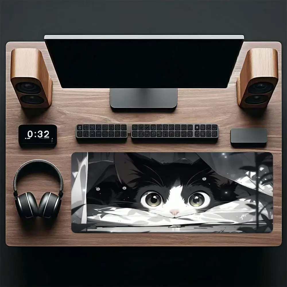 Minimal Anime Style Hiding Cat Playmat Large Size Mouse Pads For Games Office Desktop Laptop Bedroom Learning Mat