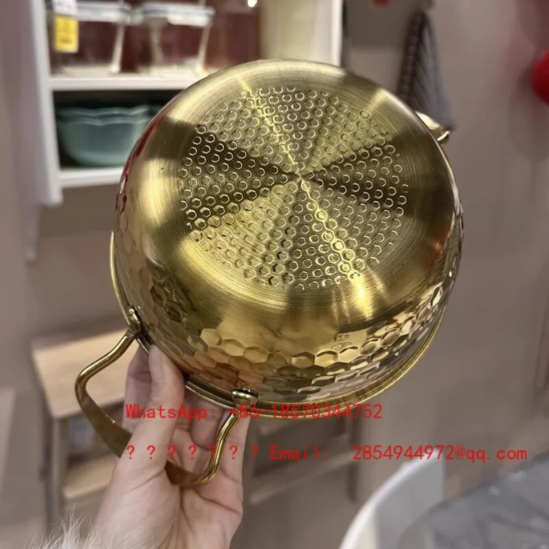 Golden Korean Binaural Stainless Steel Instant Noodle Pot Bowl Induction Cooker Gas Stove Camping