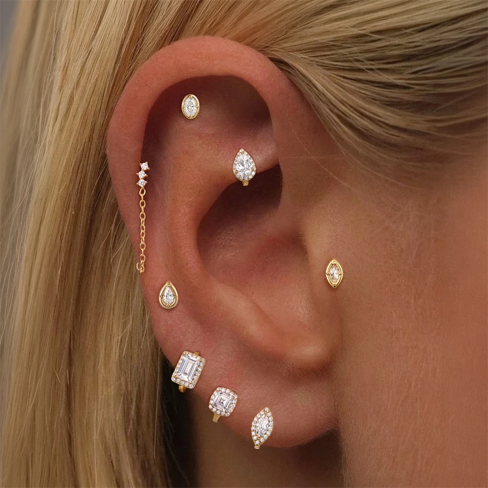CANNER 1PC S925 Sterling Silver Oval Teardrop Marquise Geometric CZ Stud and Huggie Hoop Earring for Women Trendy Jewelry Gift