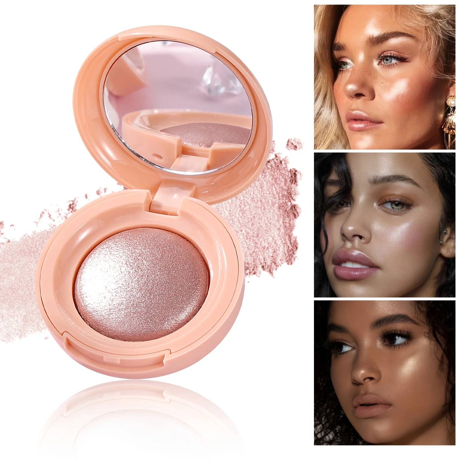 Face Highlighter Palette, High Glossy Face Illuminator Palette, Natural Glow Finish, Pearl Shimmer Smooth Baked Powder