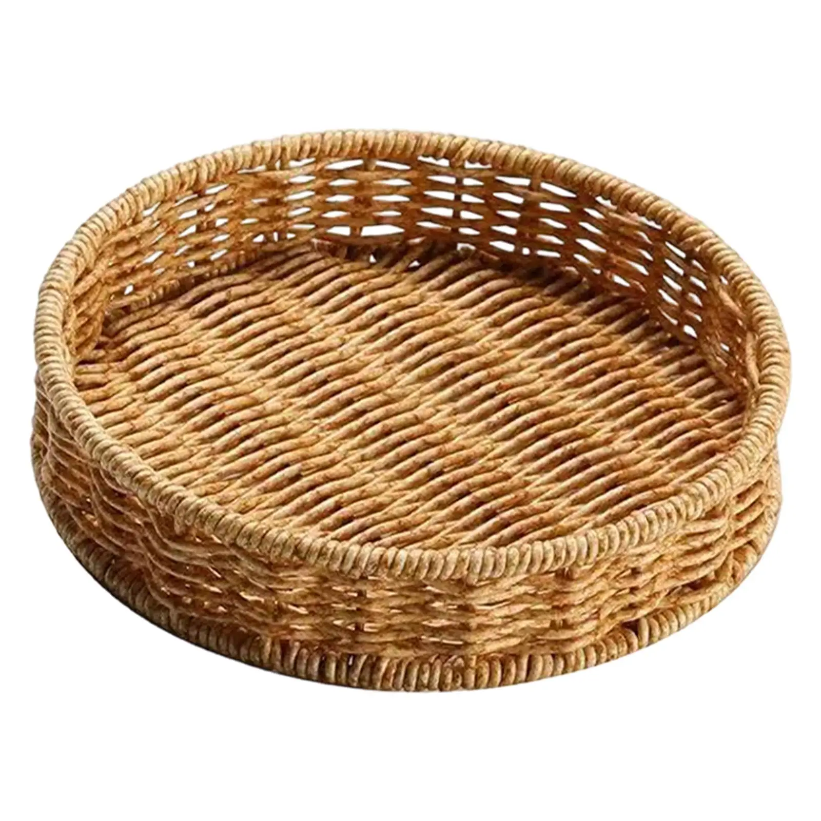 Round Fruit Tray Plastic Hand Woven Basket Organizer Tray for Sweets Bread Snacks for Home Decor Hospitality