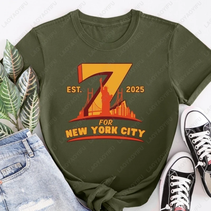 Zohran ل NYC تي شيرت الديمقراطيين Mamdani 2025 تيز العصرية شخصية القطن التي شيرت الرجال امرأة خمر بلايز عادية قصيرة الأكمام