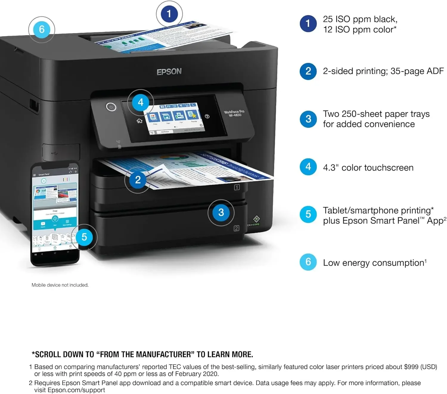 Workforce Pro WF-4830 Wireless All-in-One Printer with Auto 2-Sided Print,Copy,Scan and Fax,50-Page ADF,500-sheet Paper Capacity