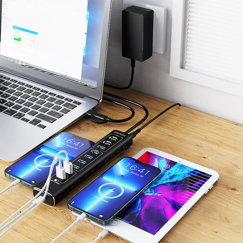 USB C PD Быстрая зарядка RSHTECH, 10 портов, 10 Гбит/с