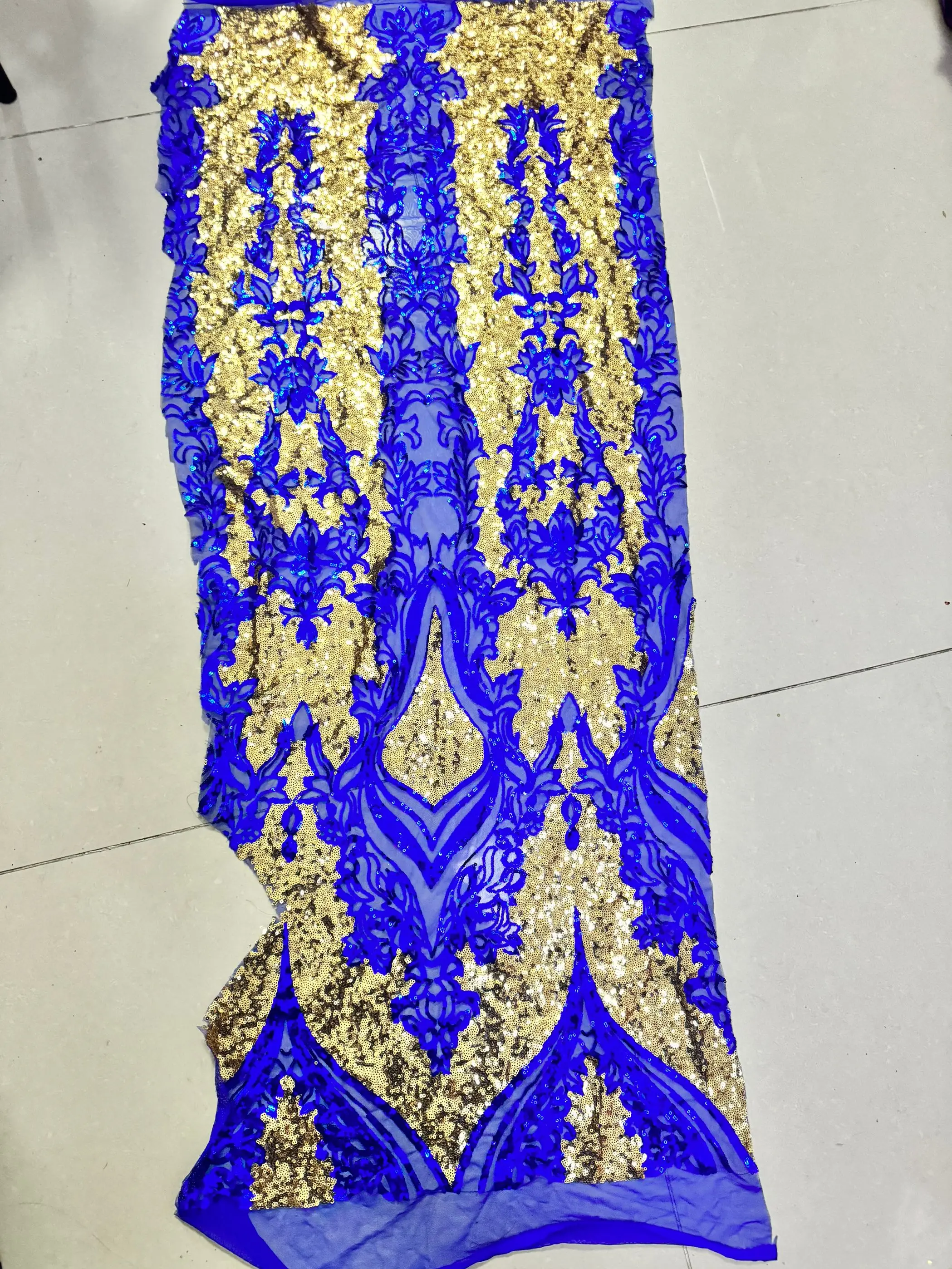 Custom Made African Embroidered Sequin Lace Fabrics Nigerian French Fashion Tulle Party Dress Material