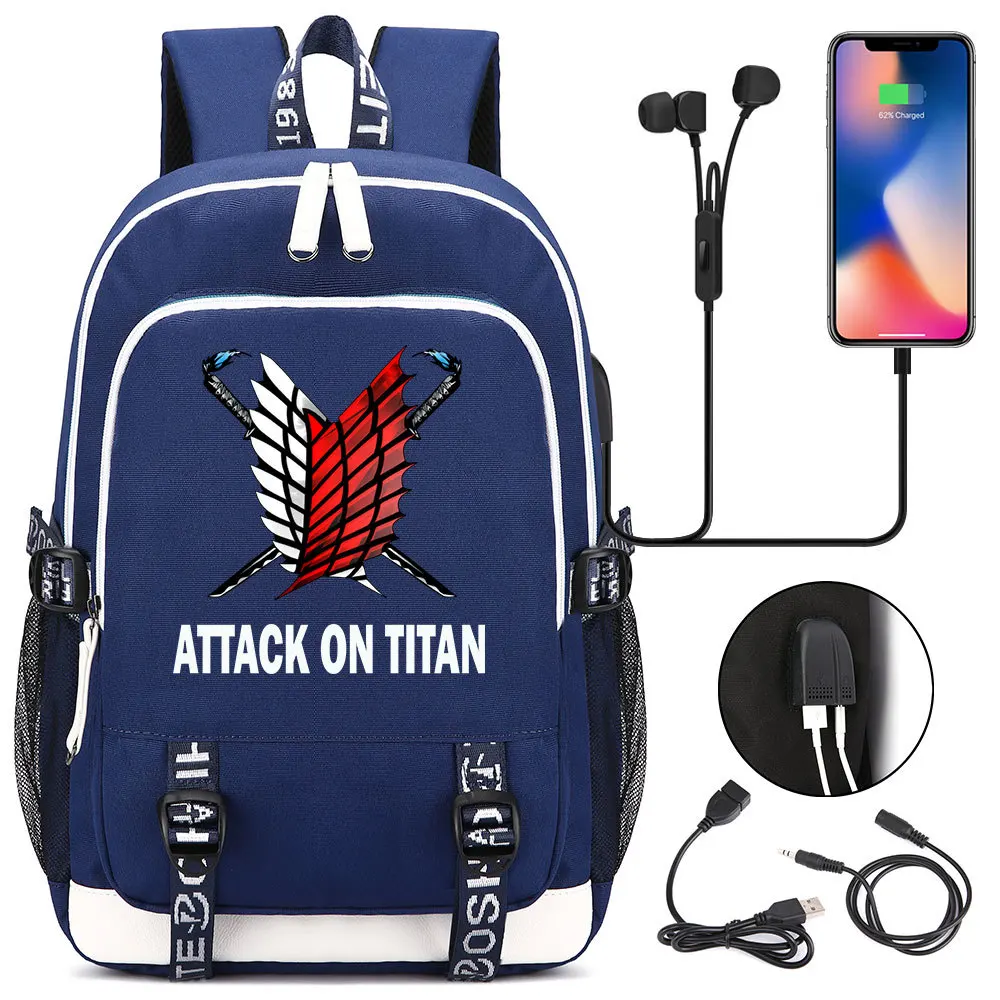 Nuovo Attack on Titan zaino uomo donna ricarica USB Laptop zaino da viaggio ragazzi adolescente studente scuola zaino Casual Mochila