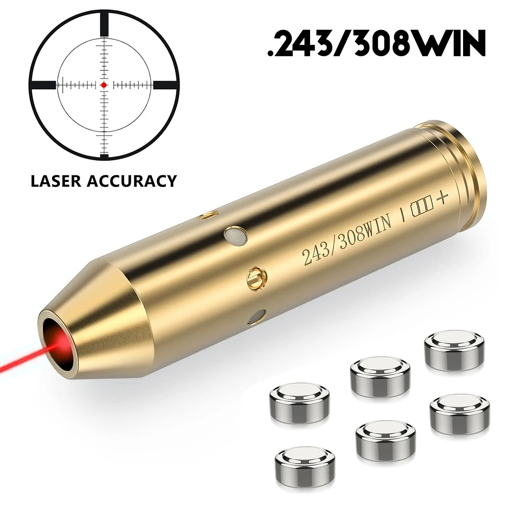 Tactical Red Bore Dot Laser Boresight fit 243 308WIN 7MM 08REM Cartridge Bore Sighter for Pistol Rifle Scope Hunting Adjustment