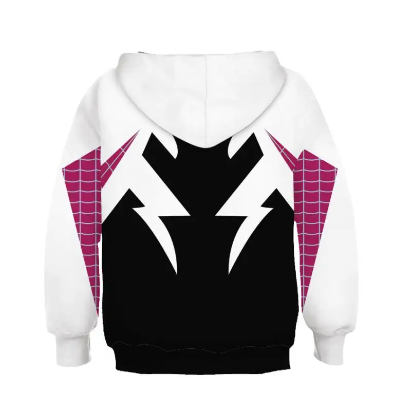 Kids Spiderman Gwen Miles Morales Cosplay Sweatshirt Hoodie Jackets 3D Spider Print Zipper Hooded Coats Superhero Anime Clothing