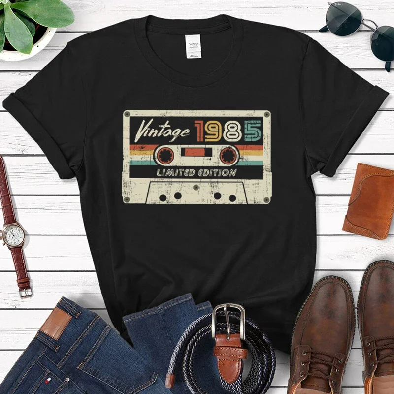 

2024 Retro Tape Printed Vintage T Shirt Women Harajuku Birthday Party Top Ladies Clothes oversized t shirt y2k top