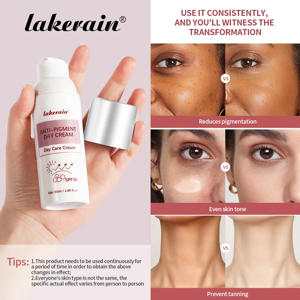 Lakerain Anti-Pigment Day Cream Reduce Color Spots SPF 30 Sunscreen Remove Dark Spots Suitable for All Skin Moisturizing Cream