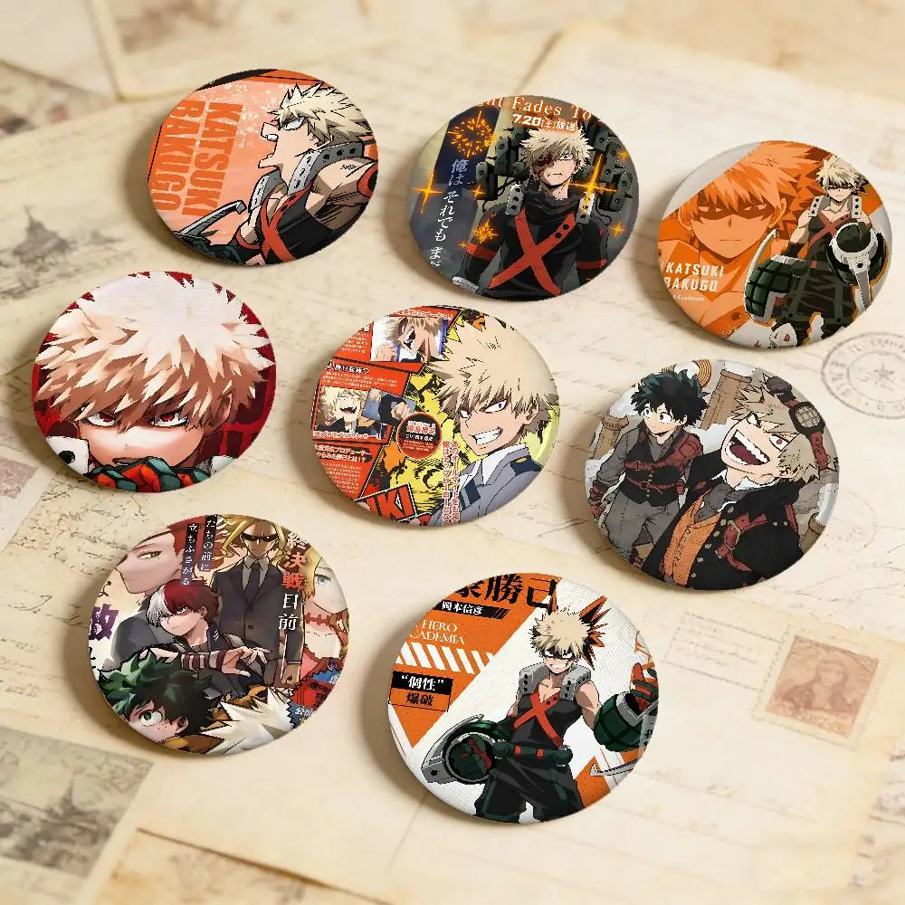 Anime B-Bakugo K-Katsuki Anime Round Laser Badge Cartoon Brooch Clothes Backpack Accessories Lapel