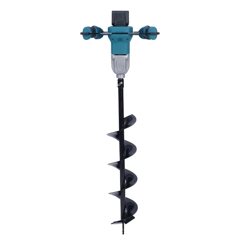 Handheld lithium electric drill high-power steering wheel ground drill dual battery power ice drill machine garden tools
