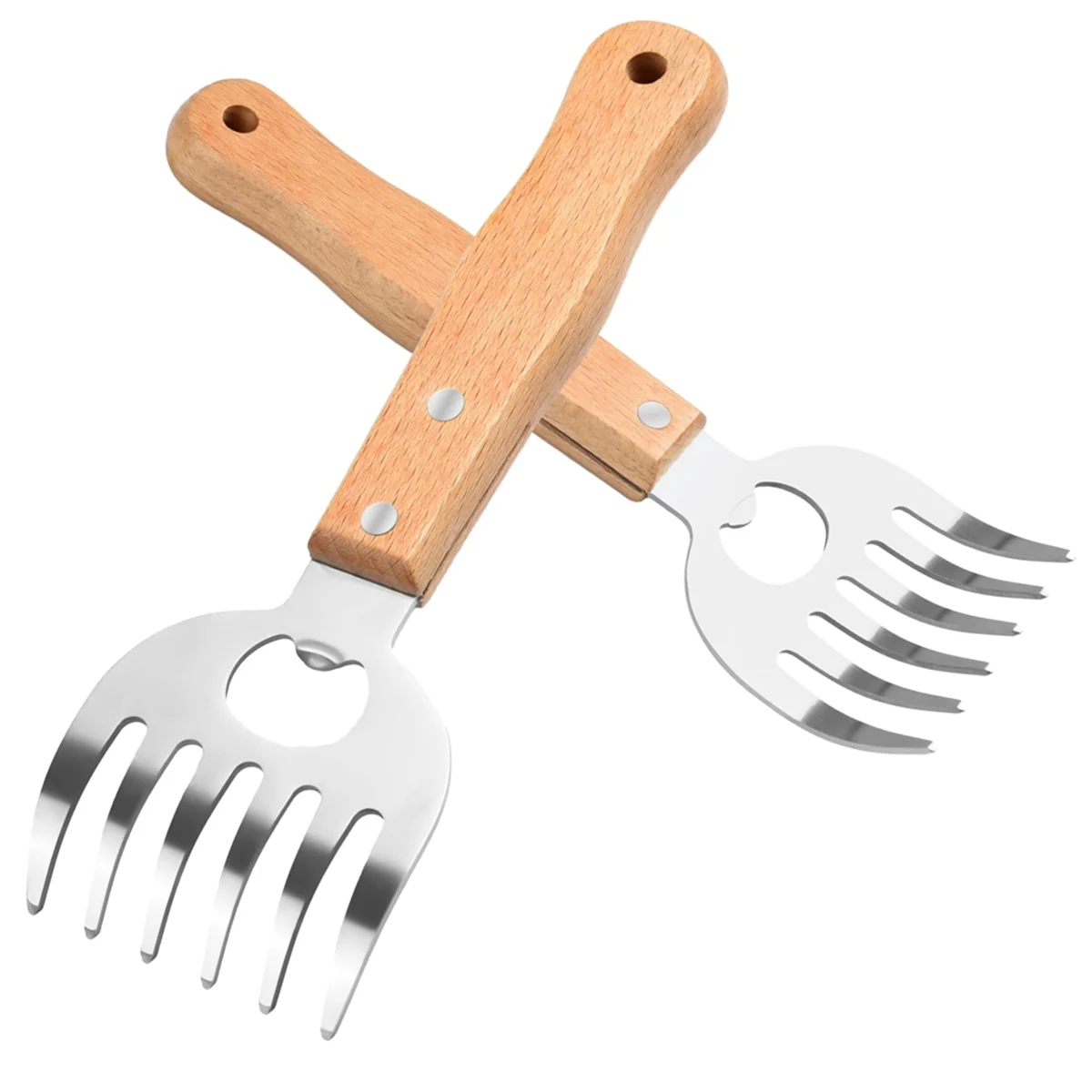 Meat Shredding Claws X2 - Stainless Steel Bear Claws with Long Wood Handles for Effortless BBQ Shredding