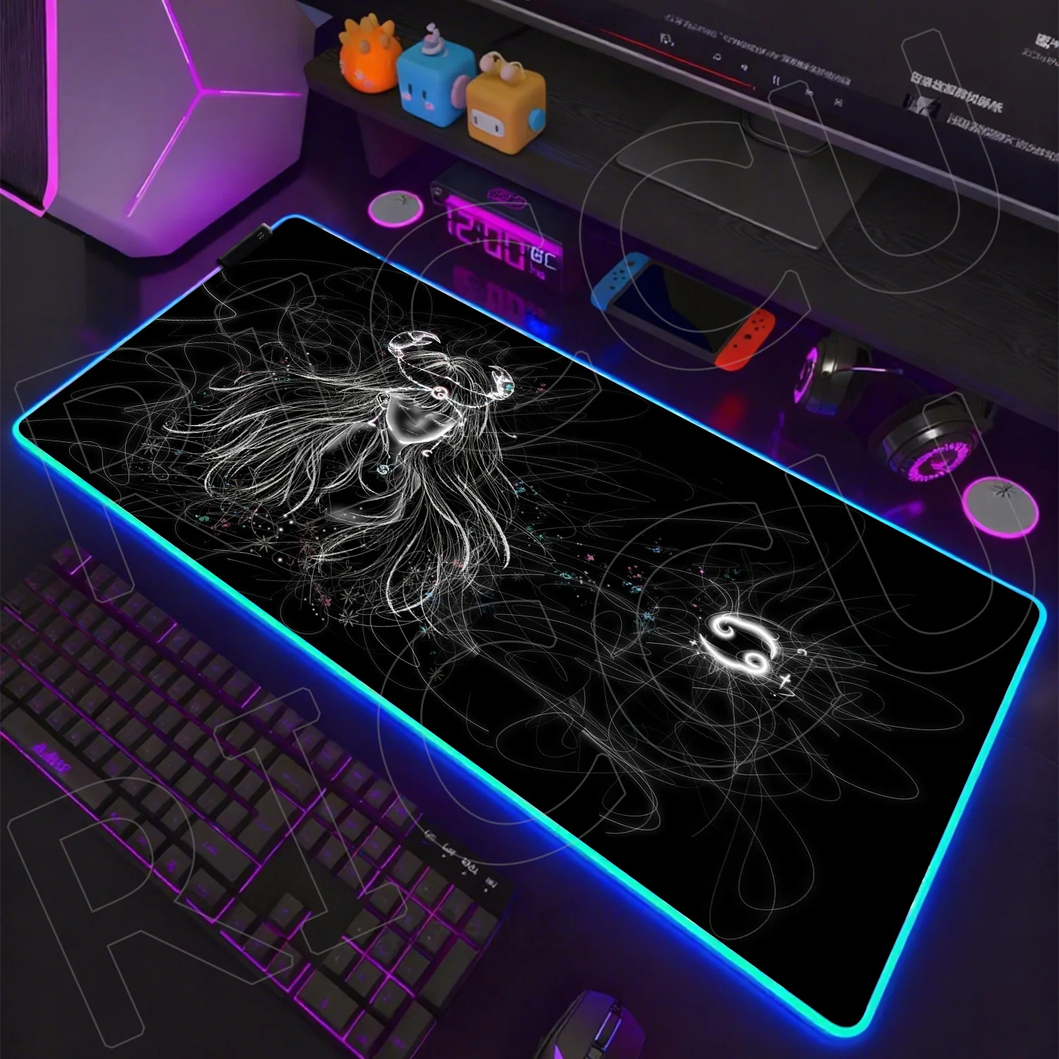 

RGB HD Large Mouse Pad XXL Rug Gaming Expand Mouse Mat The Twelve Zodiac Signs Kawaii cute Anti-Slip Rubber Esports LED Desk Mat