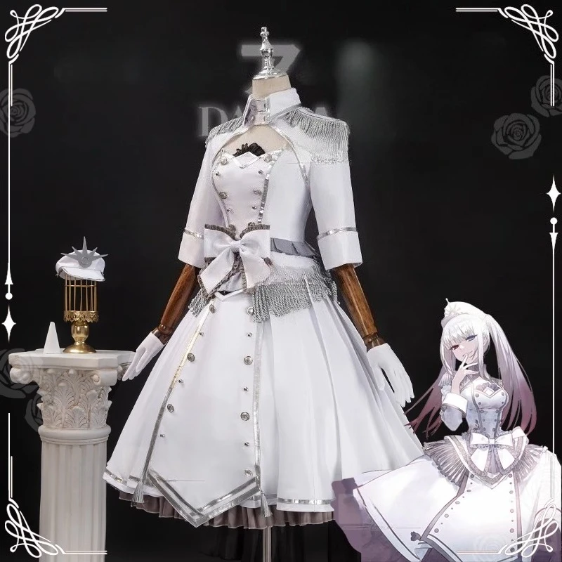 معركة كوس زي أنثى الملكة الأبيض تأثيري حلي لعبة فستان الدعاوى هالوين حفلة لوليتا فستان المرأة سترة تنورة مجموعة