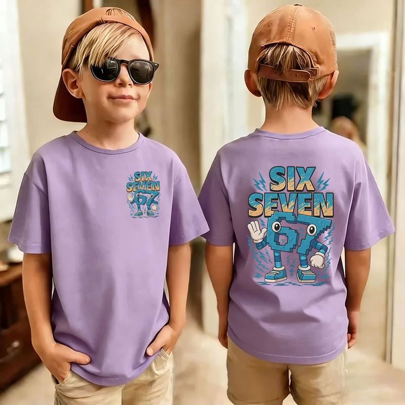 Six Seven Italian Brainrot 67 Number Grafikdruck-T-Shirt für Jungen/Mädchen, Sommer, kurzärmelig, für Kinder, niedliches, lustiges Spiel-T-Shirt, Top-T-Shirt