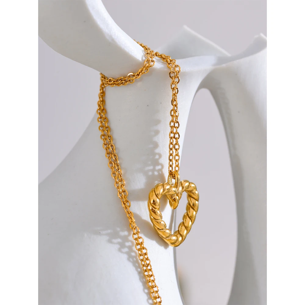Yhpup Casting Heart Basic Stylish Hollow Pendant Drop Necklace Trending Stainless Steel Daily Wear Collar Jewelry Waterproof