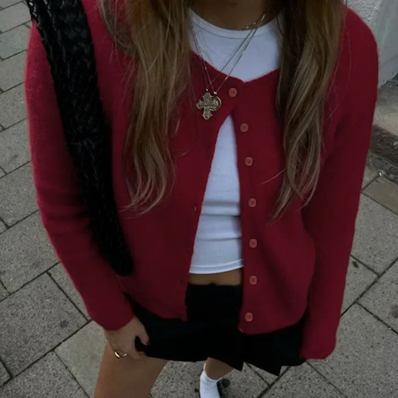 

Кардиган, свитер, женский трикотаж, однотонные вязаные топы с длинными рукавами, 2025 г., элегантные модные вязаные куртки, пальто, женский джемпер, топ