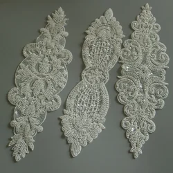 DIY luxury beaded embroidery lace appliques for wedding dresses Rhinestone lace applique patches Embroidery lace parches ropa