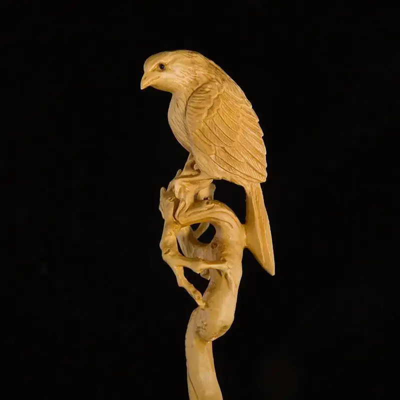 27cm Solid Boxwood Carving Magpie‑on‑Plum Ornament, Handmade Vintage‑Style Sculpture, Traditional Chinese Home Art Present