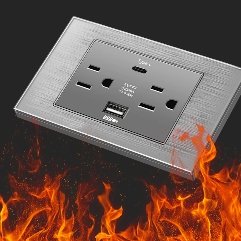 

PSSRISE America Thailand Universal Switch Socket 2.1A Type-c USB Charger Aluminum Alloy Panel Light Switch Socket Home Decorate